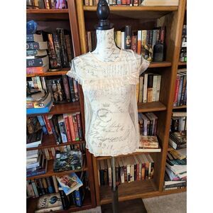 POOL peach sheer net blouse sz m euc